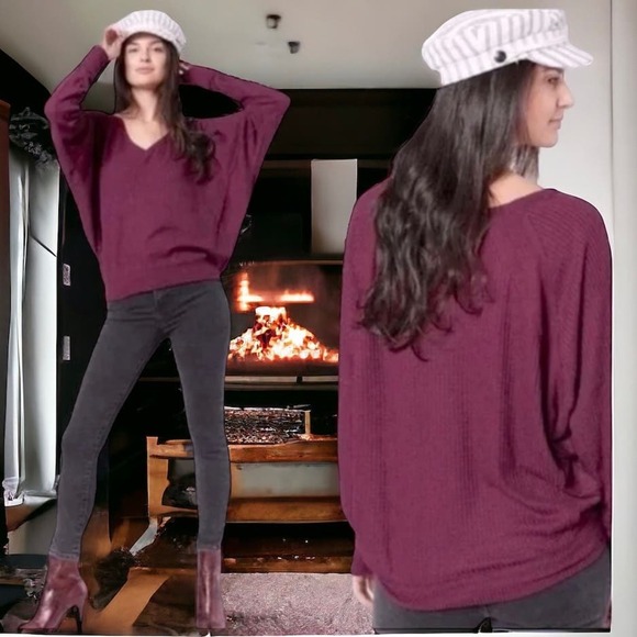 NWOT FREE PEOPLE SANTA CLARA WESTERN COTTON WAFFLE THERMAL MULBERRY M - Picture 1 of 7